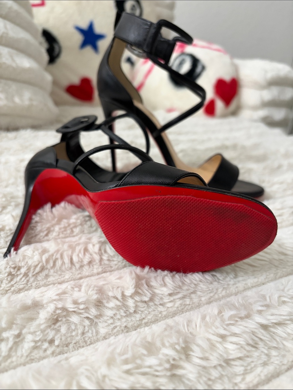 Christian Louboutin Black Strappy High Heels with Red Sole